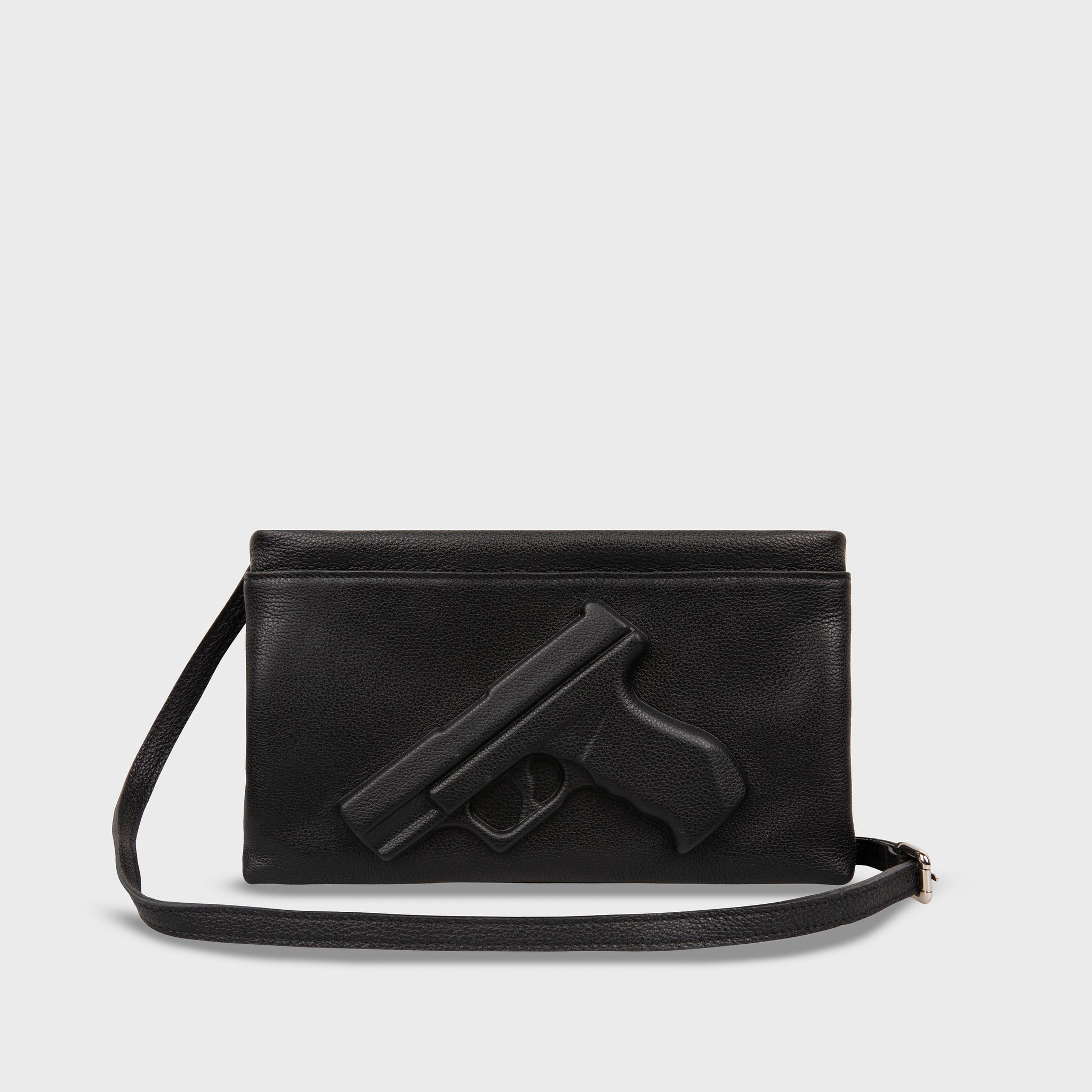 unique mini clutch with motif in leather
