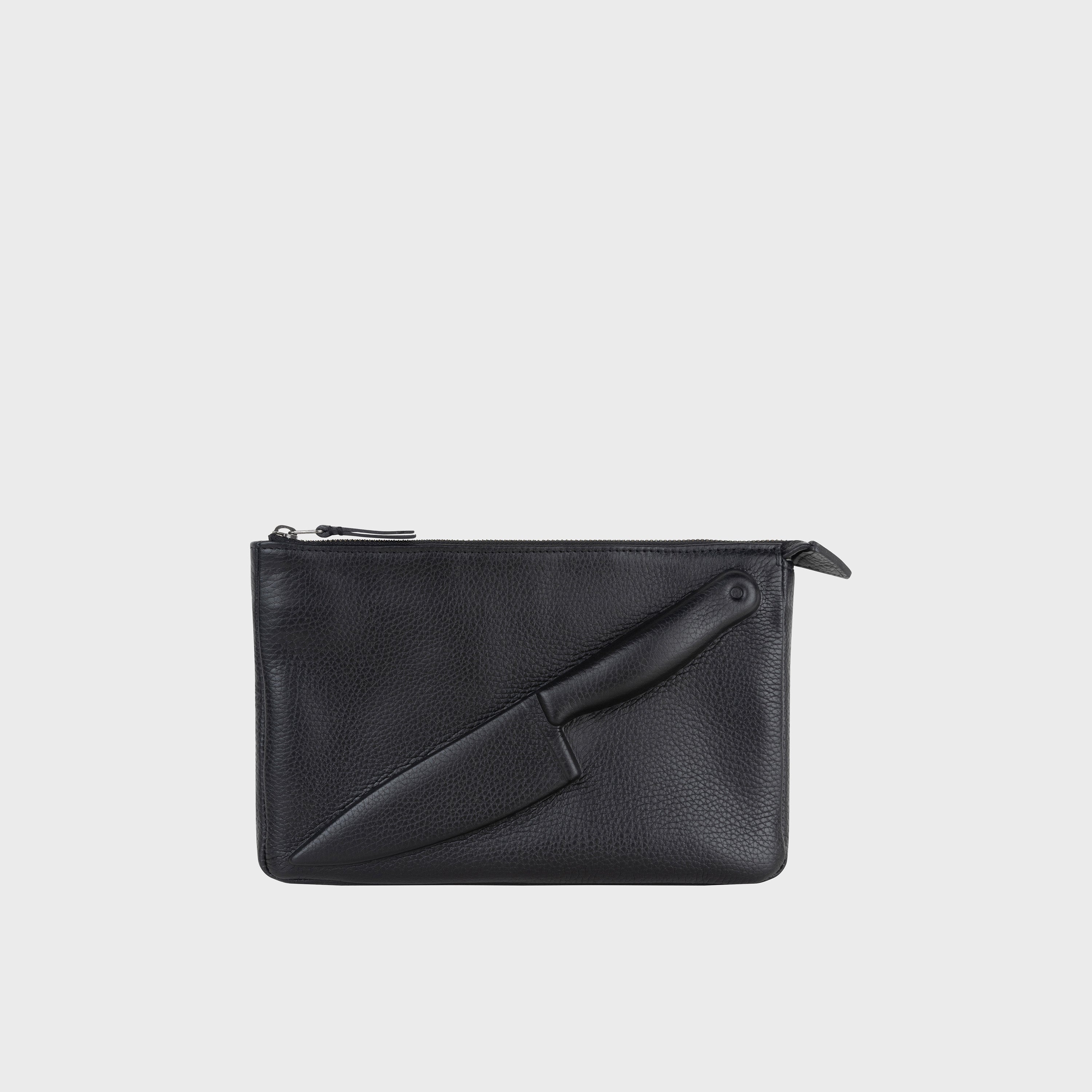Vlieger & Vandam - Classic Small Knife Black, embossed leather bag