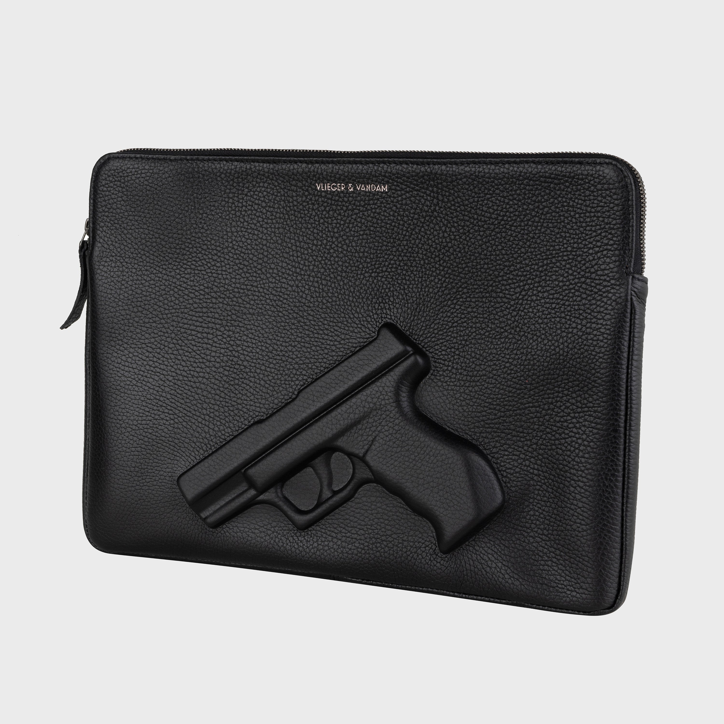 Vlieger & Vandam - Clutch Gun Black, embossed leather gun bag