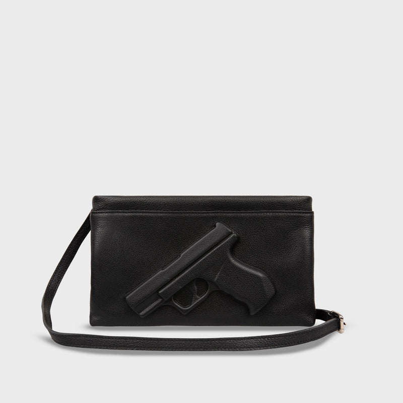 Vlieger & Vandam - Clutch Gun Black, embossed leather gun bag