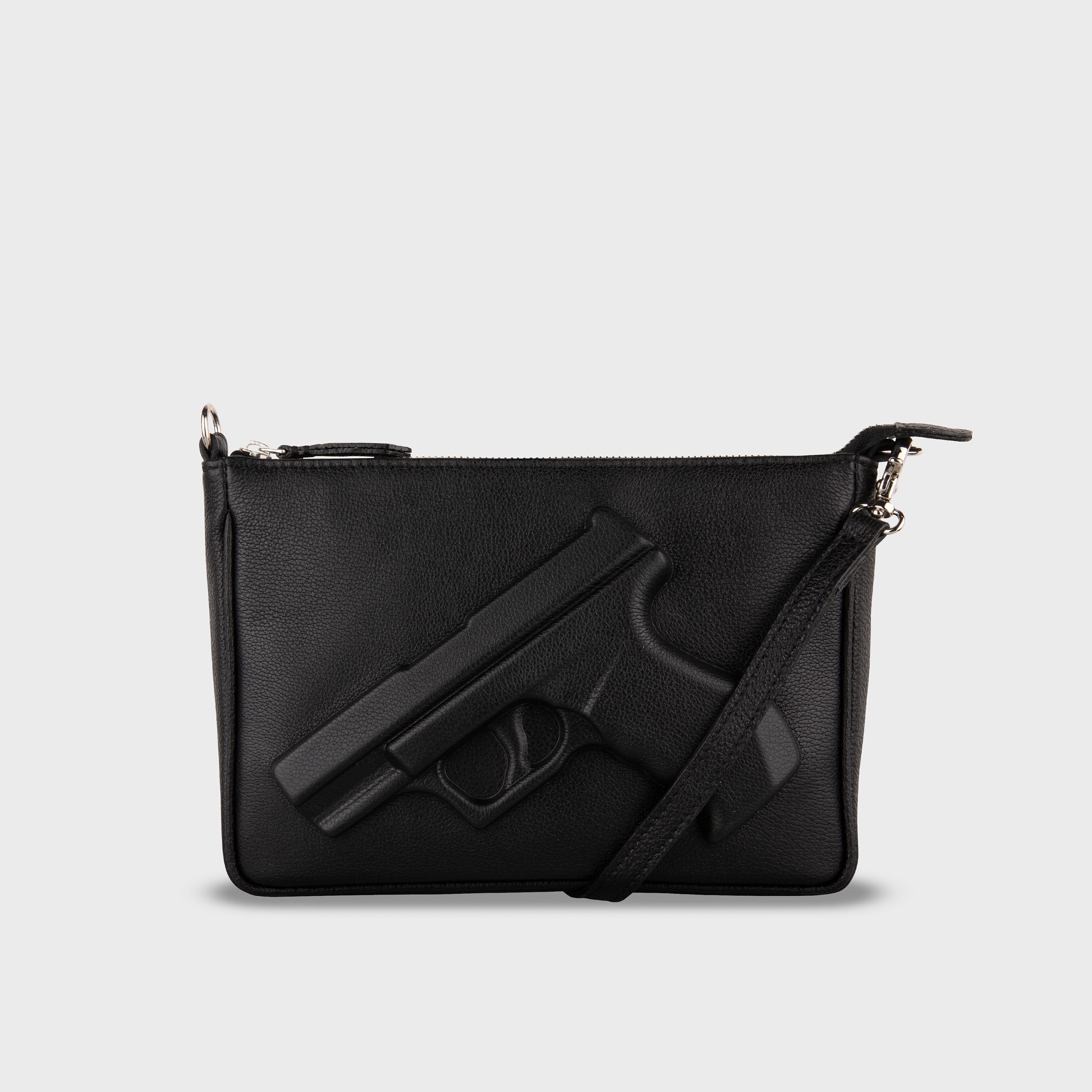 Vlieger & Vandam - Purse Gun Black, embossed leather gun bag