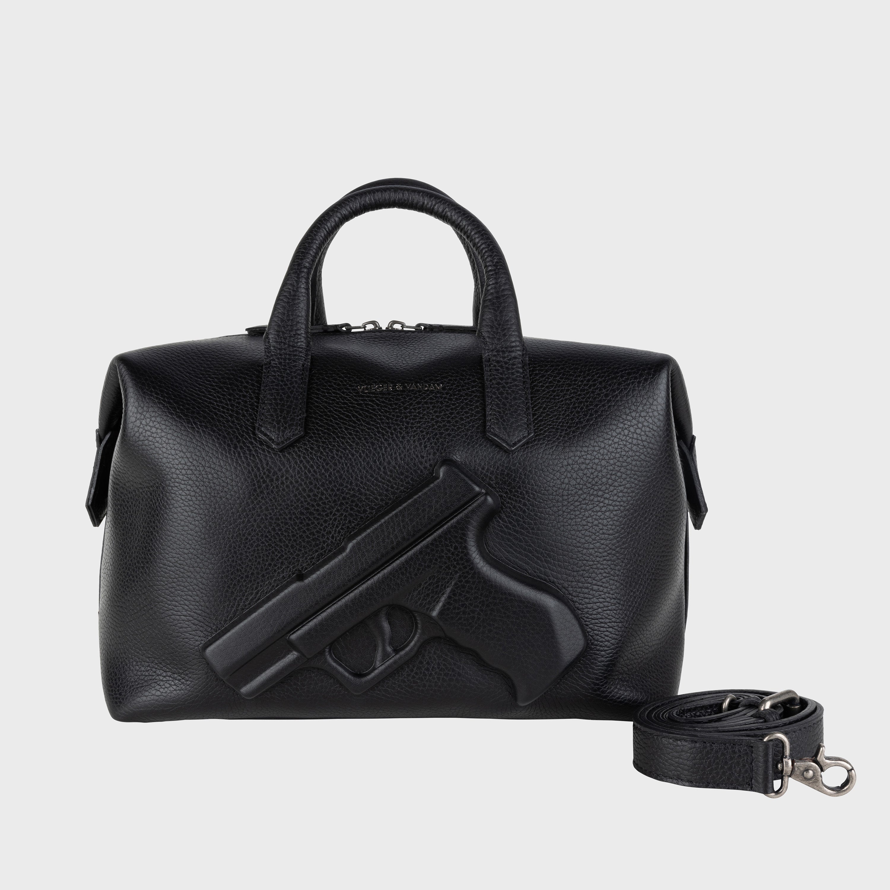 Vlieger & Vandam - Gun Belt Bag Black, embossed leather gun bag