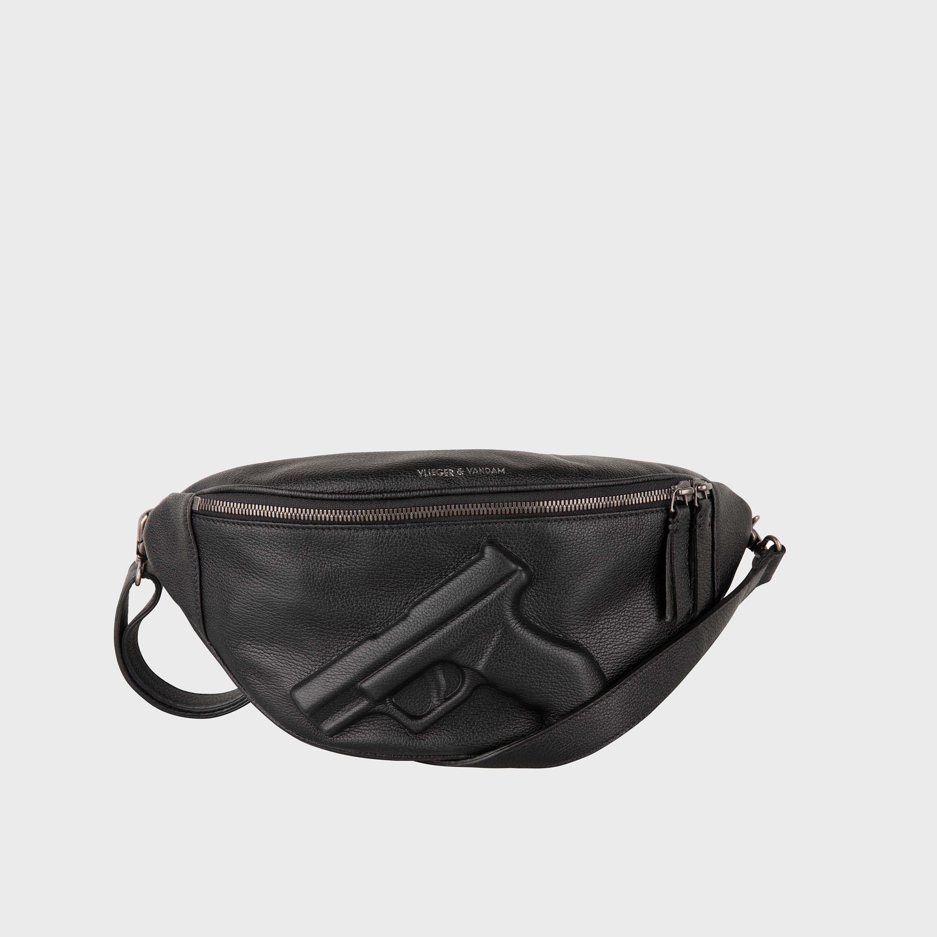 Black Leather Fanny Pack Men Black Leather Hip Bag SALE 